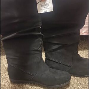 St. John's Bay Black Mid-Calf Wedge Boots with Braided Accent